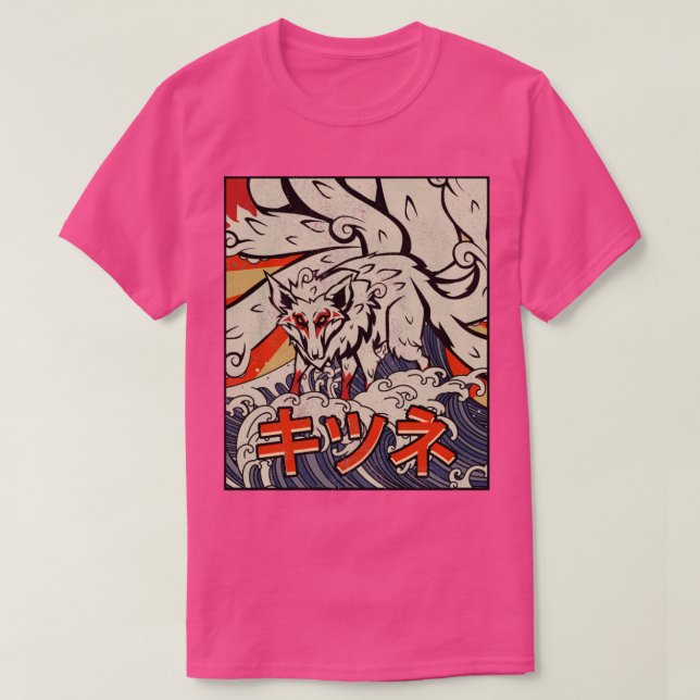 T-shirt Kaiju Kitsune Neuf Queue Fox Grande Vague Au Large (Design devant)