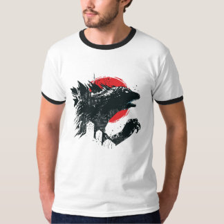 T-shirt Kaiju-Style Monster Silhouette with Red Moon