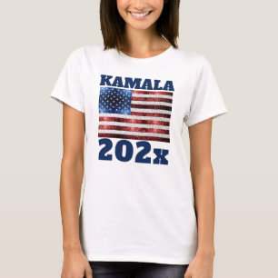 T-shirt KAMALA 2024 drapeau américain bleu texte à faux sc