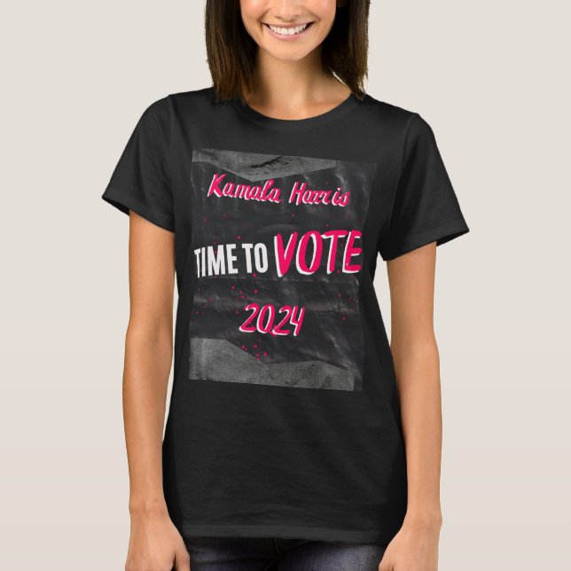 T-shirt Kamala Harris. Noir avec police rose. (Devant)