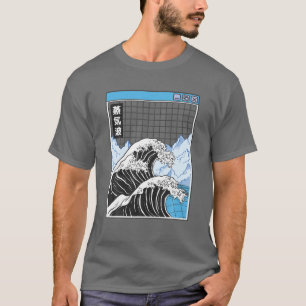 T-shirt Kanagawa Wave Japon Digital Landcape Grid Anime V
