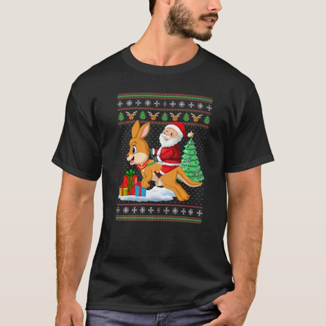 T-shirt Kangaroo Xmas Père Noël équitation Kangaroo Christ (Devant)
