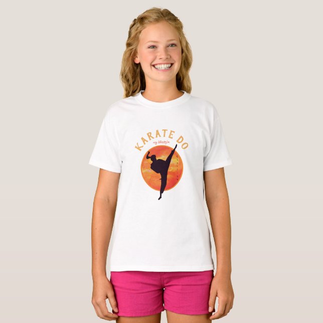 T-shirt Karate Girl Silhouette & Rising Sun Martial Arts (Devant entier)