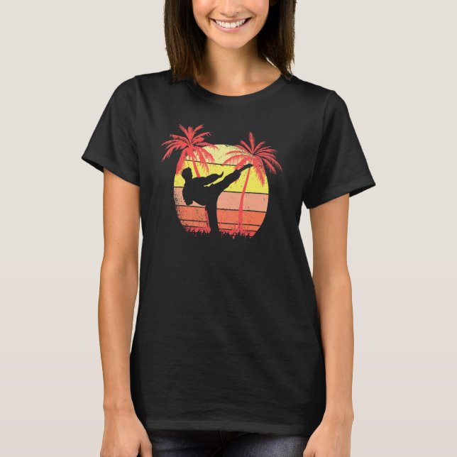 T-shirt Karate High Kick Summer Sunset 80s Palm (Devant)