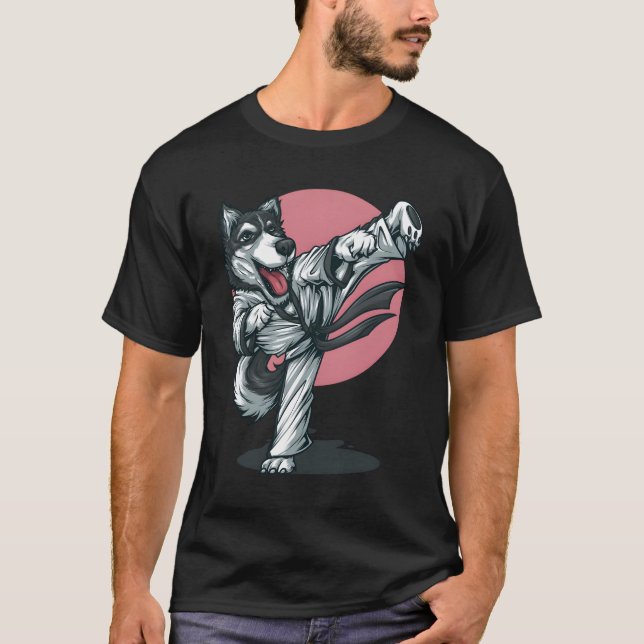 T-shirt Karate Husky Alaskan Pose Chien Hommes Femmes Garç (Devant)