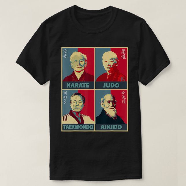 T-shirt Karate, Judo, Aikido, Fondateurs de Taekwondo (Design devant)