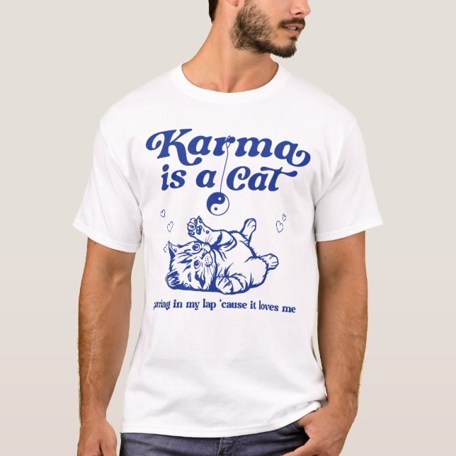 T-shirt karma est un chat qui me ronfle dans les genoux (Devant)