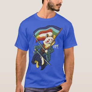 T-shirt Katana Cat Arc-en-ciel Drapeau japonais Style Sush
