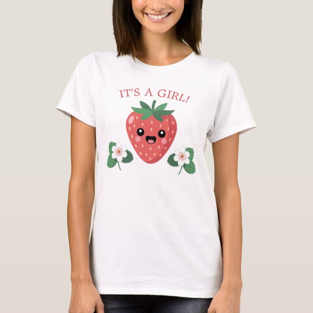 T-shirt Kawai Strawberry Baby Shower Mom To Be It's A Girl (Devant)