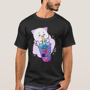 T-shirt Kawaii Anime Boba Galaxy Chat Planet Thé Cute Kit