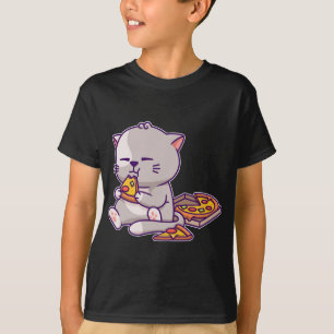 T-shirt Kawaii Anime Chat Manger Pizza Cute Kitten Chat Ne