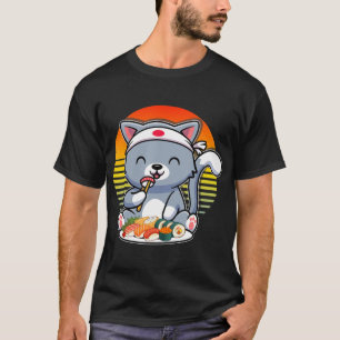 T-shirt Kawaii Anime Chat Otaku Japonais Sushi Cadeaux Fil