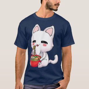 T-shirt Kawaii Anime Chat Ramen Bowl nouilles japonaises L