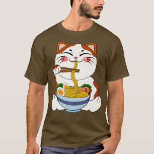 T-shirt Kawaii Anime Chat Ramen Noodle Femmes Hommes Ados 