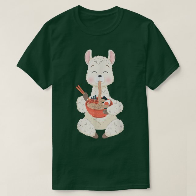 T-shirt Kawaii Anime Cute Llama Eating Ramen Japanese Nood (Design devant)