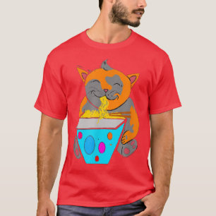 T-shirt Kawaii Anime Ramen Kitty Chat nouilles japonaises 