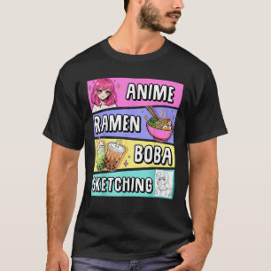 T-shirt Kawaii Anime Ramen nouilles Sketting Boba Tea Japa
