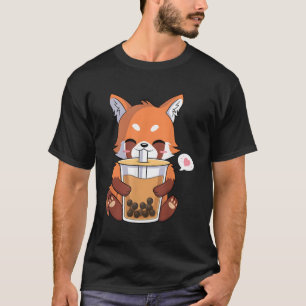 T-shirt Kawaii Anime Red Panda Boire Boba Bubble Tea