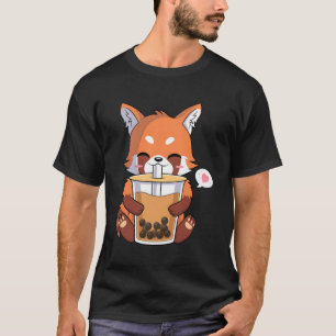 T-shirt Kawaii Anime Red Panda Boire Boba Bubble Tea