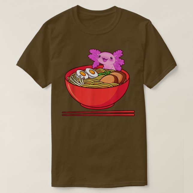 T-shirt Kawaii Axolotl Eating Ramen Noodles Anime Gift Tee (Design devant)