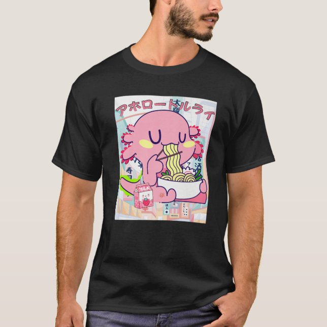 T-shirt Kawaii Axolotl Life Ramen fraise Lait Shake Ja (Devant)