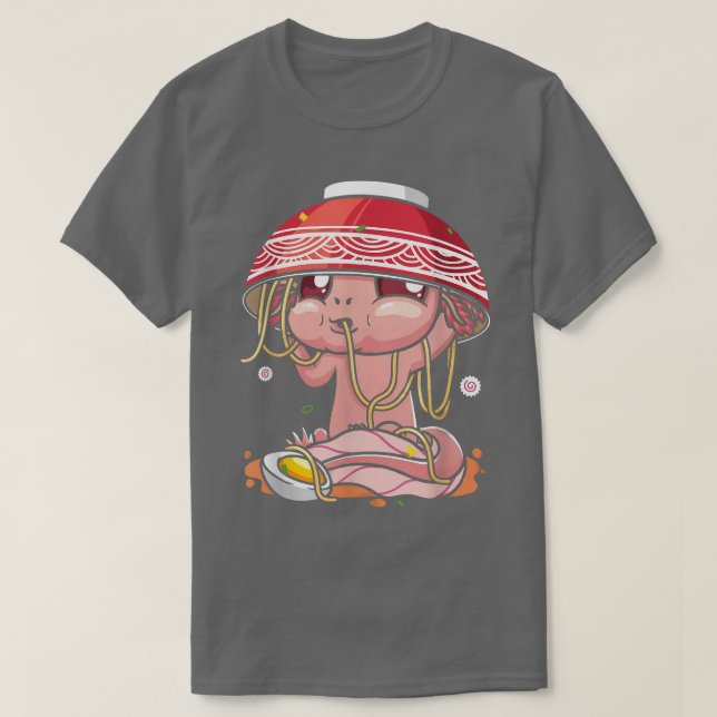 T-shirt Kawaii Axolotl Manger Ramen nouilles Anime Girls T (Design devant)