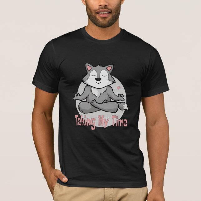 T-shirt Kawaii baby wolf faisant du yoga pose pour la médi (Devant)