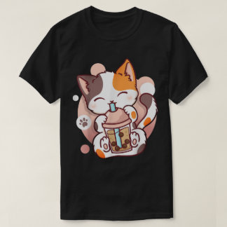 T-shirt Kawaii Boba Chat Buvant du Bubble Tea