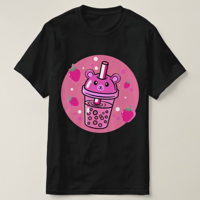 T-shirt Kawaii Boba Coupe Fraise Anime Buble Thé Cute (Design devant)