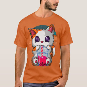 T-shirt Kawaii Boba Tea Cat, Japonais Neko Bubble Tea Funn