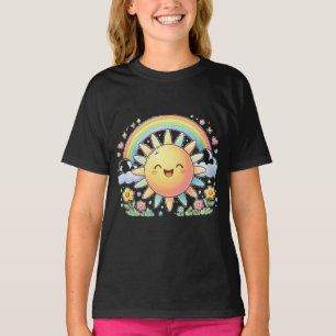 T-shirt Kawaii Bonheur Soleil Arc-en-ciel Fleurs Mignon Ét