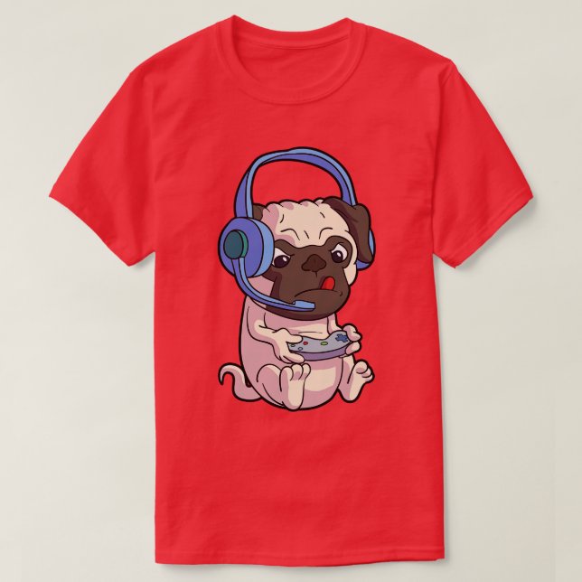 T-shirt Kawaii Carlin Carlins de jeu vidéo jeu Chien drôle (Design devant)