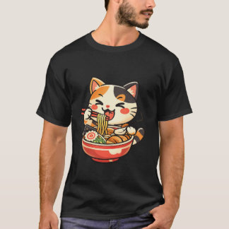 T-shirt Kawaii Cat Eating Ramen Shirt – Cute Japanese Cat 