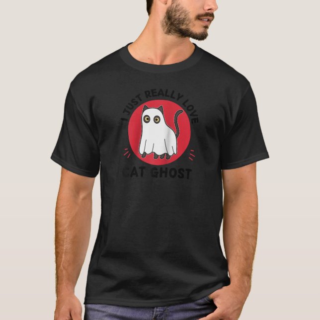 T-shirt Kawaii Cat Ghost J'Aime Vraiment Ghost Cat Cute (Devant)