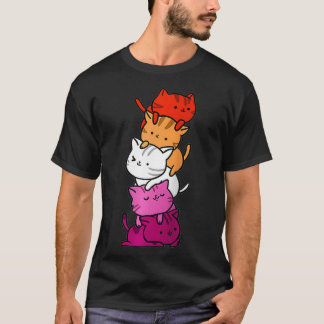 T-shirt Kawaii Cat Pile Orange Pink Lesbian Pride 