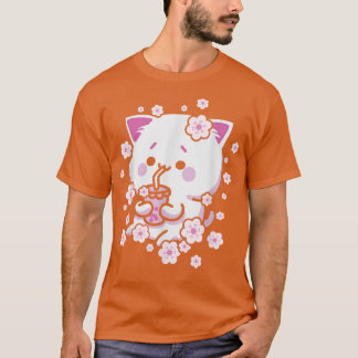 T-shirt Kawaii Cat with Bubble Tea and Boba tea and Sakura