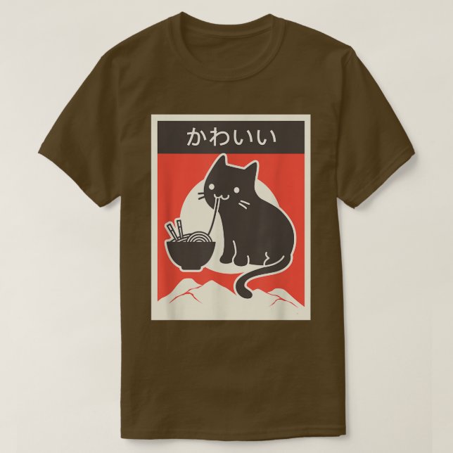 T-shirt Kawaii Chat - Amoureux Ramen Lover, bélier japonai (Design devant)