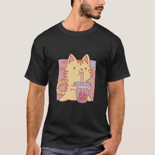 T-shirt Kawaii Chat Avec Boba Thé Chat Boire Thé Bubble
