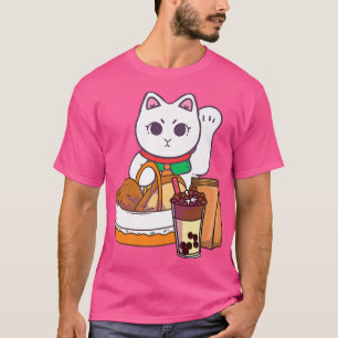 T-shirt Kawaii Chat avec nourriture Boba Bubble Thé Neko A