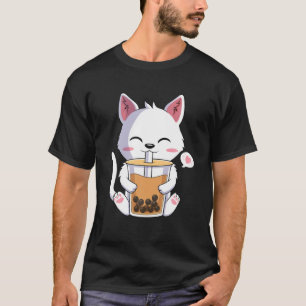 T-shirt Kawaii Chat Boire Boba Thé Boire Anime Lover