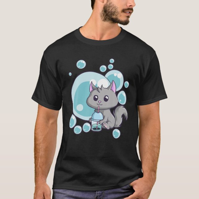 T-shirt Kawaii Chat Bubble Tea Anime Drôle Boba Tea Cats N (Devant)
