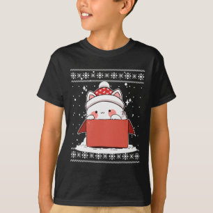 T-shirt Kawaii Chat Dans Une Boîte Noël Mignonne Anime Ado