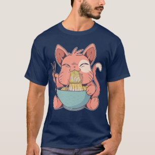 T-shirt Kawaii Chat Manger Ramen Noodles Japonais Nourritu