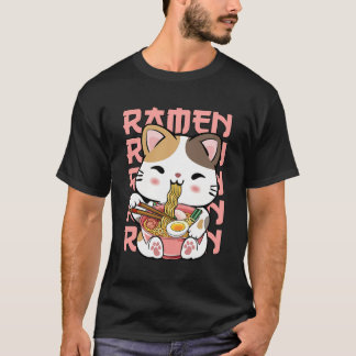 T-shirt Kawaii Chat Manger Ramen Noodles Kawaii Anime Chat