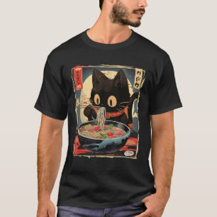 T-shirt Kawaii Chat Manger Ramen nouilles Anime Cadeaux Fi