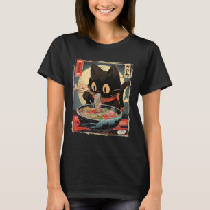 T-shirt Kawaii Chat Manger Ramen nouilles Anime Cadeaux Fi