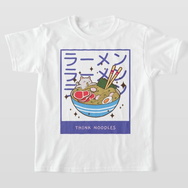 T-shirt Kawaii Chat Manger Spaghetti 40 (Poser)