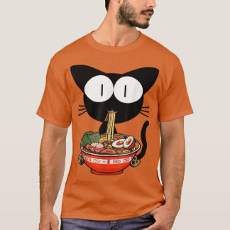 T-shirt Kawaii Chat noir Ramen Bowl Anime nouilles japonai