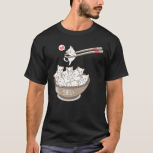 T-shirt Kawaii Chats Animaux Ramen Noodles Japonais Sushi 