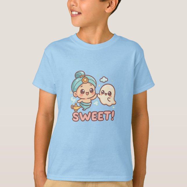 T-shirt Kawaii Chibi Genie & Ghost High-Five (Devant)